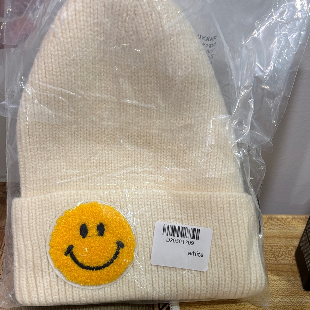 Beanie with Smiley Face Patch NEW